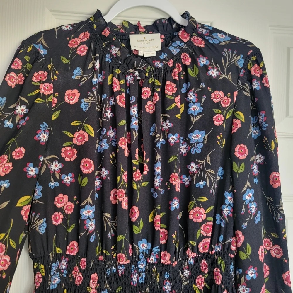 Kate Spade NY Airy‎ Lightweight Floral V-Neck Meadow Smock Waist Dress Large